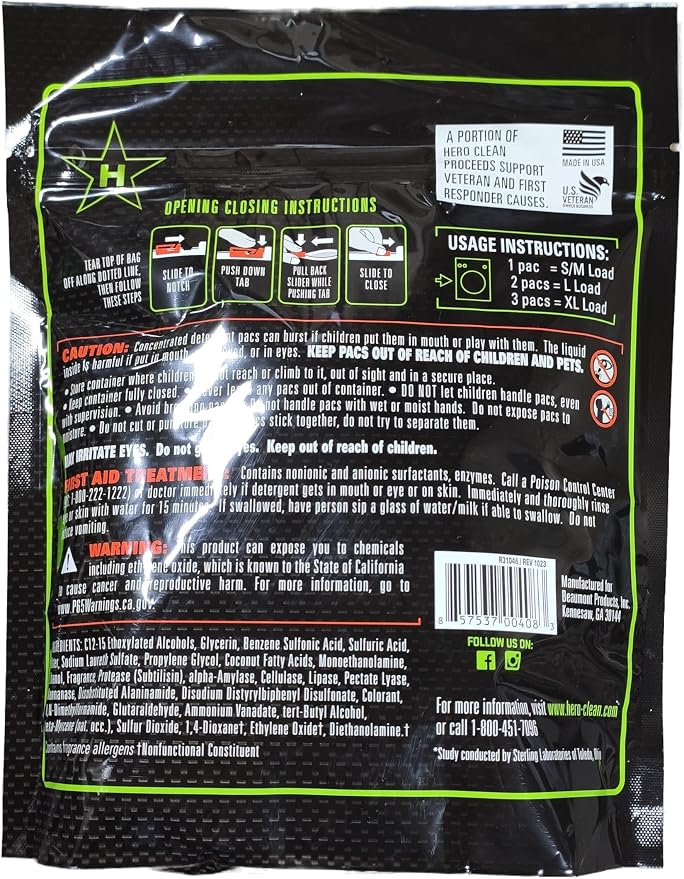 Hero Clean Laundry Detergent PACS, Scent 1, 45-Count