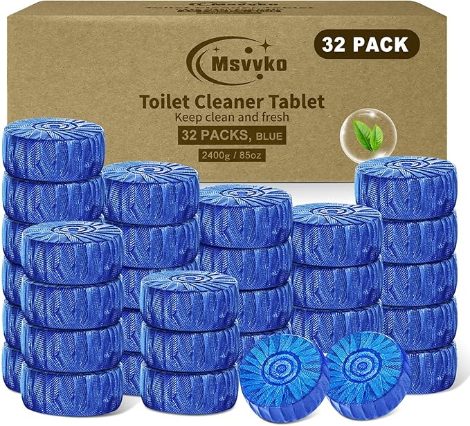 Msvvko Toilet Bowl Cleaner Tablets 32 Packs-85oz, Ultra-Clean Blue Cleaners for Deodorizing & Descaling, Long-Lasting Automatic Toilet Tank Cleaners, Against Tough Stains