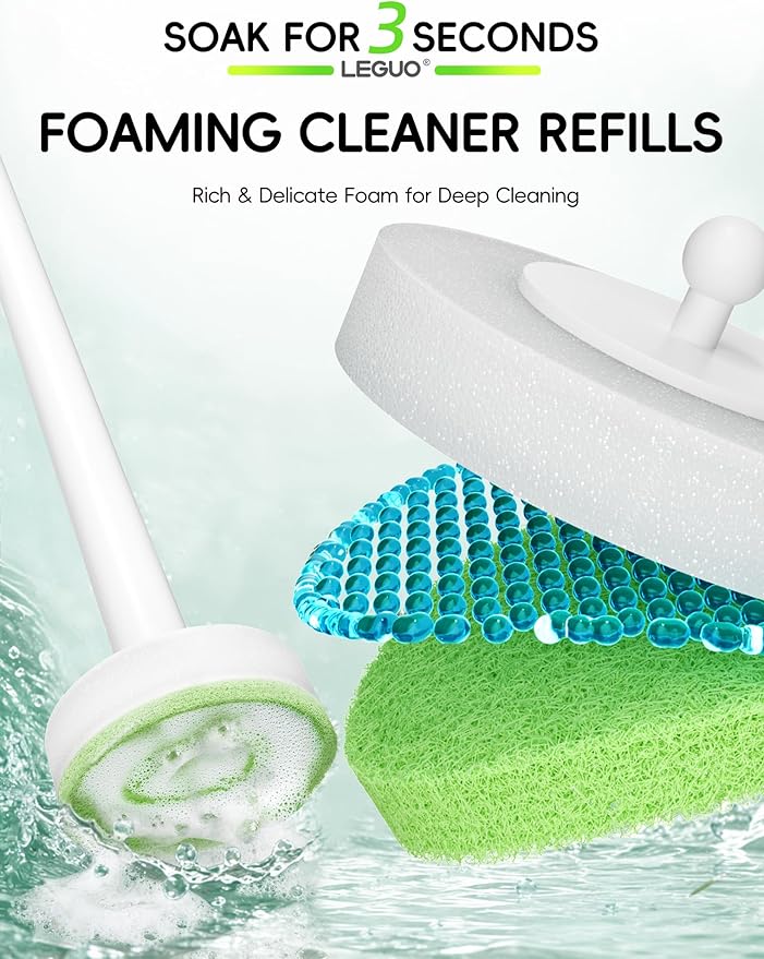Wall Mounted Disposable Toilet Brush System with Holder, Toilet Bowl Cleaning Wand with Green Refills and One-Button Release, 1 Wand and Holder with 48 Green Refills