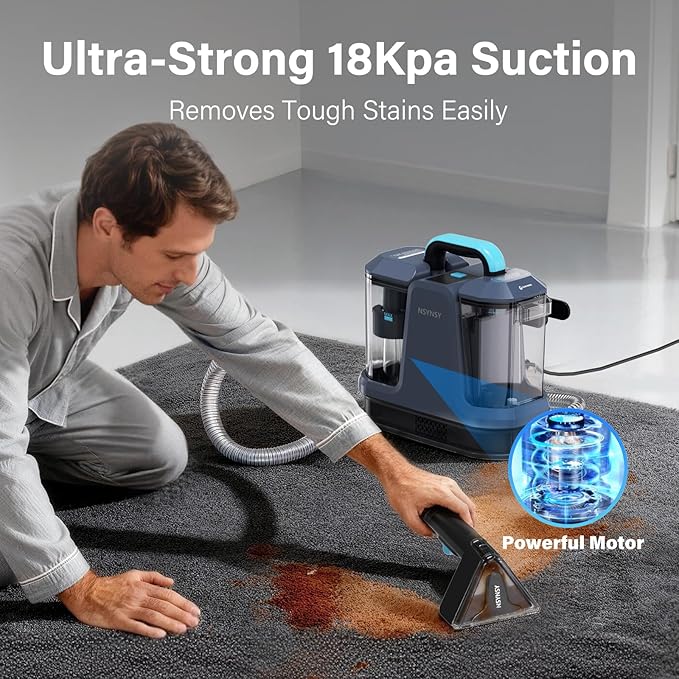 Upholstery Cleaner Machine & Carpet Cleaner | Portable Spot Cleaner with Strong Suction and Scrubbing Brush for Pet Stains, Spills on Couches, Rugs, Mattresses, Car Interiors