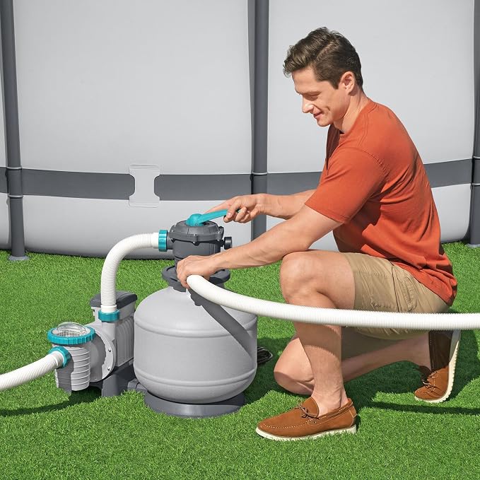 Bestway 3,000 Gallon Sand Filter Pool Pump for Above Ground Swimming Pools up to 17,600 Gallons with Pre-Filter Strainer Basket & Valve Adapter Set
