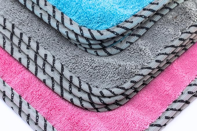 All-Purpose Microfiber Towels (6 Pack) – Flipside 420 GSM, 16x16, 70/30 Blend, Long/Short Pile, Scratch-Free for Auto Car Detailing (Blue)