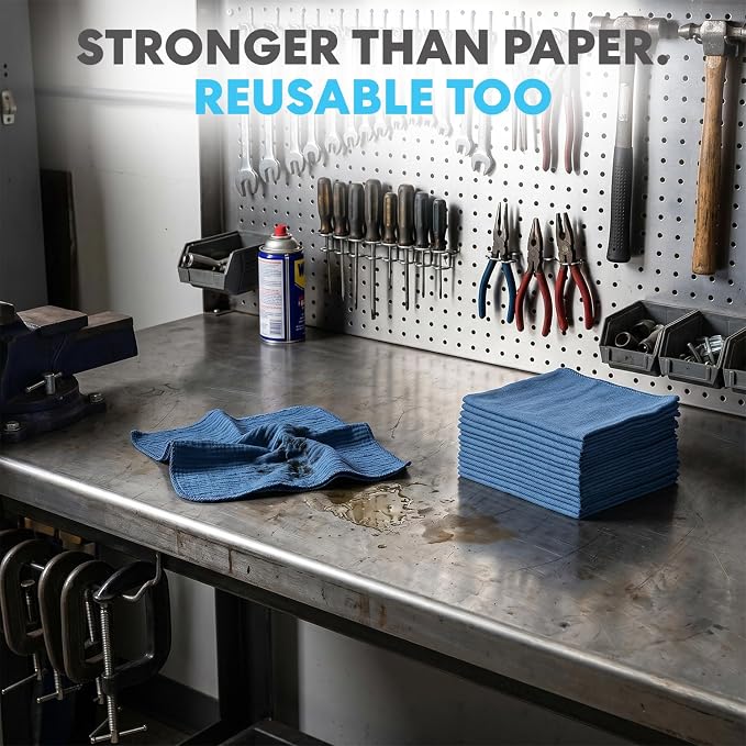 Simpli-Magic Cotton Shop Towels 14"x12" (150 Pack) – Reusable Cleaning Shop Rags for Automobiles, Industries, Garage and Homes (Blue)