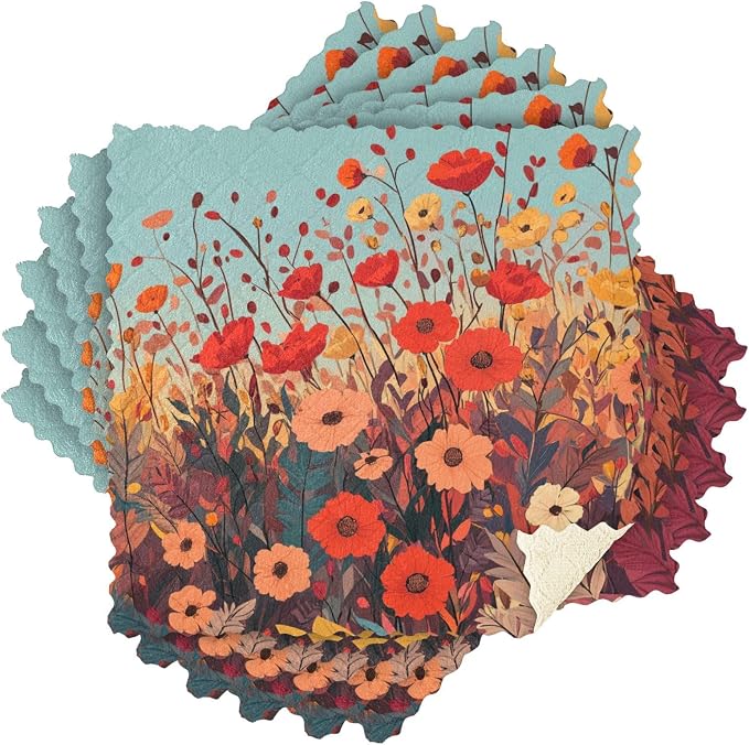 Autumn Poppy Flowers06 Kitchen Towels Dish Cloths Set of 6 Microfiber Cleaning Cloths for Cars Super Absorbent Machine