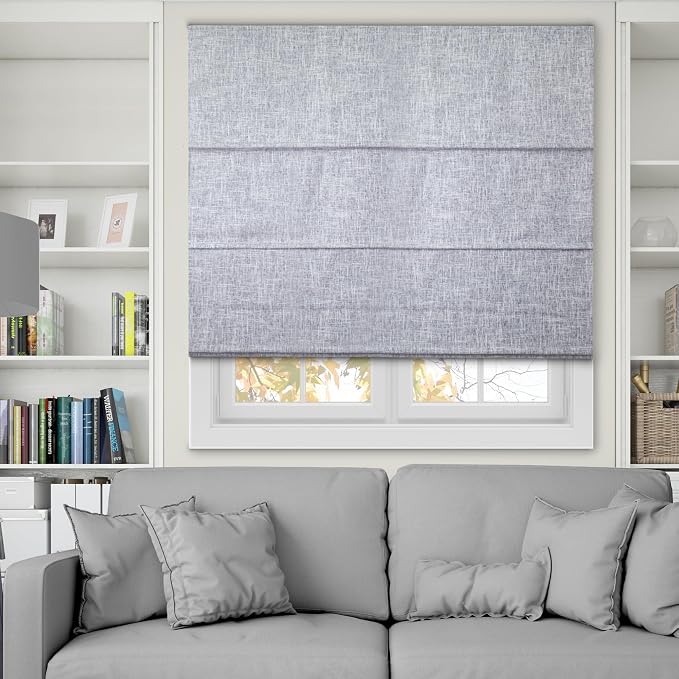 Chicology Cordless Roman Window Shade, Lexington Gainsboro, 29" W x 72" H | Cordless Child-Safe, Room Darkening UV, Inside/Outside Mount, True-to-Size No Cut, Rich Textured Fabric, Spot-Clean Care Only