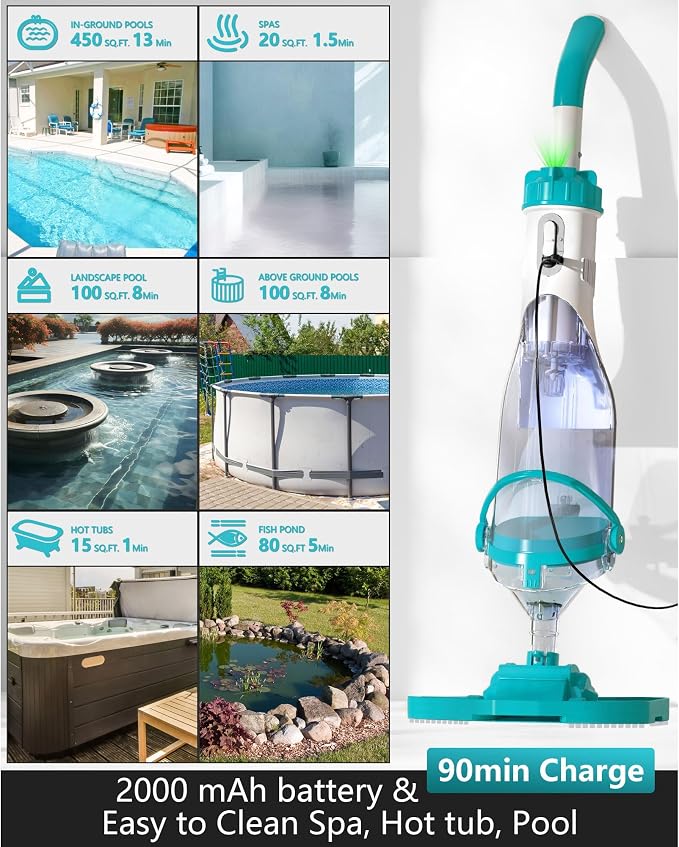FOTING Cordless Pool Vacuum for Above Ground Pool 19.5 GPM,All Angle&LED Display,Handheld Rechargeable Spa Vacuum Cleaner for Inground Pools for Hot Tub, Debris,Shallow Steps