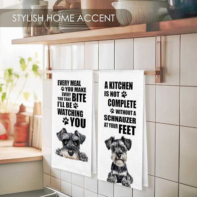 Schnauzer Kitchen Towel Gifts for Dog Lovers Decorative Set of 2, Schnauzer Dish Towels Dishcloths Tea Towels, Dog Waffle Weave Microfiber Hand Towel for Kitchen Bathroom Decor 16x24