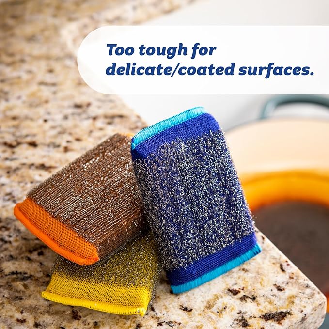 Scrub Daddy Deep Clean Kit - Scour Daddy Scour Pads (3ct), Steel Scrubbing Sponges (2ct) & Tangerine Multi Surface Cleaner (2ct) - Kitchen + Household Cleaning Supplies Pack (7 Pieces Total)