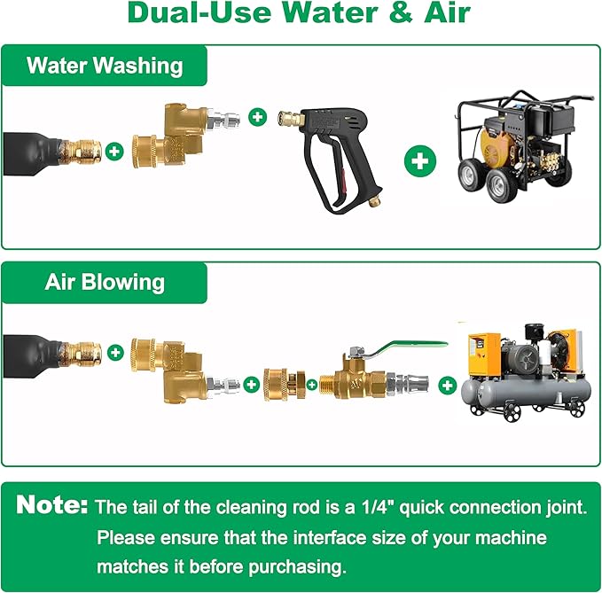 Radiator Cleaning Wand 47" & 24", Pressure Washer Wand Radiator Cleaner w/25°Fan Nozzle, 4500 PSI Water/Air Dual Radiator Cleaning Tool with Brush, Quick Coupler, Home Car Truck RVs Power Washer Wand