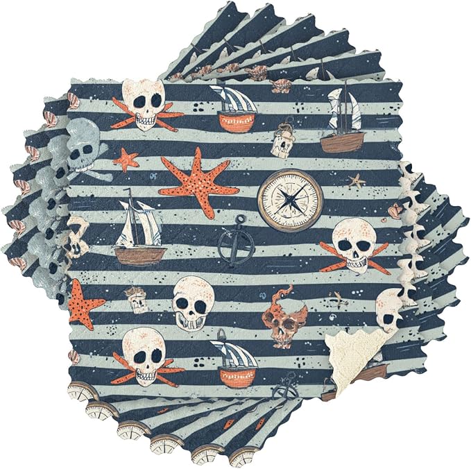 Blue Pirate Skull Sailboat Starfish Compass Kitchen Towels Dish Cloths Set of 6 Microfiber Cleaning Cloths for Cars Super Absorbent Machine