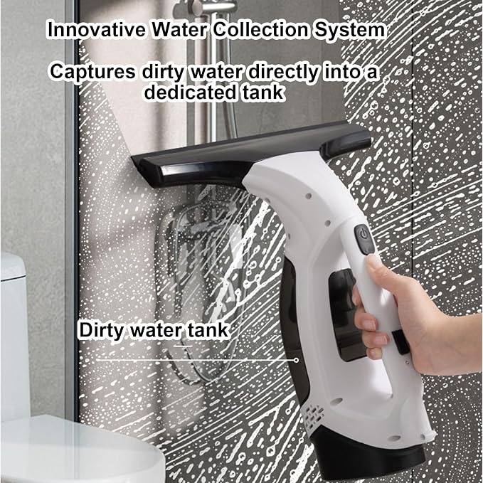 Window Vacuum Cleaner, Cordless 2.0KPA Suction Multifunctional Glass Cleaner with Spray and Auto Dirty Water Collection for Home and Car Black