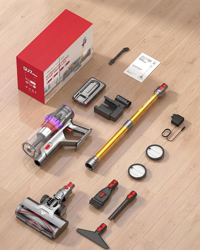 Coovy SU7 Ultra Cordless Vacuum Cleaner, 55KPa/650W 80Mins Runtime Powerful Suction Stick Vaccum for Whole-House Cleaning, Self-Standing Anti-Tangle Vac for Hard Floors Carpet Pet Hair