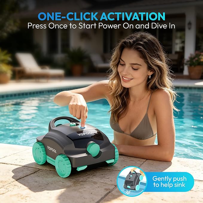 Pool Vacuum,YOPOOL Cordless Robotic Pool Cleaner, Dual-Layer Filtration,Powerful Obstacle Crossing, Enhanced Edge & Corner Cleaning,100-Min for Above-Ground & Flat-Bottom Pools to 860 Sq.Ft (Green)