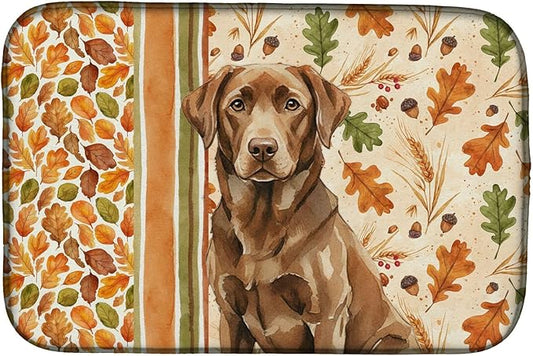 Caroline's Treasures Chocolate Labrador Retriever Heirloom Fall Dish Drying Mat Absorbent Dish Drying Mat Pad for Kitchen Counter Dish Drainer Mat for Countertop, 14 x 21", Multicolor