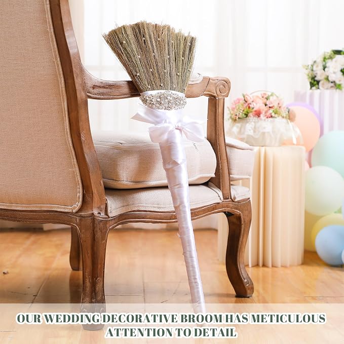 Yungyan Wedding Brooms for Jumping Ceremony DIY Bride Bridegroom 11.81 x 28.74 Inch Whisk Wedding Jumping Brooms with White Ribbons Artificial Pearl for African American Ceremony Crafts