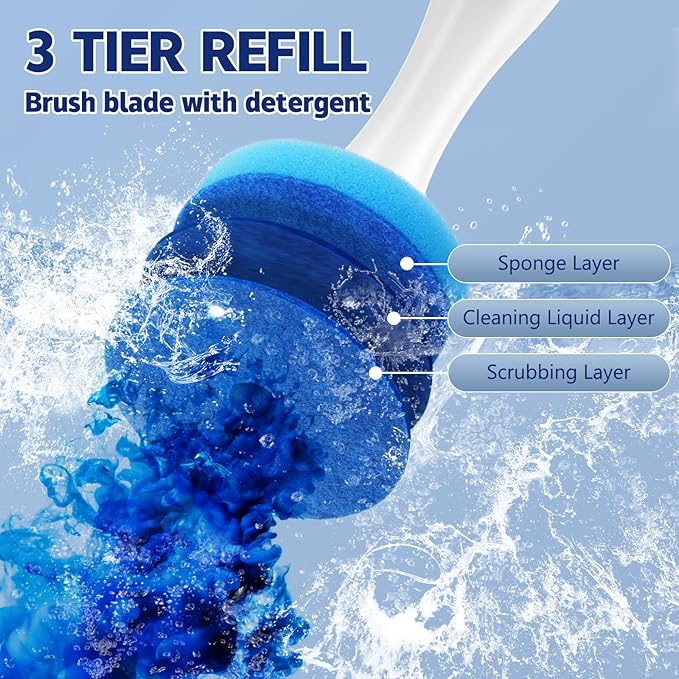 36PCS Disposable Electric Toilet Brush Heads, Toilet Cleaner Refill Pads, 3 Layer Sponge Brush with Cleaner, Wand Refills for SAKAKI Electric Toilet Cleaning Brush（Machine Not Included）
