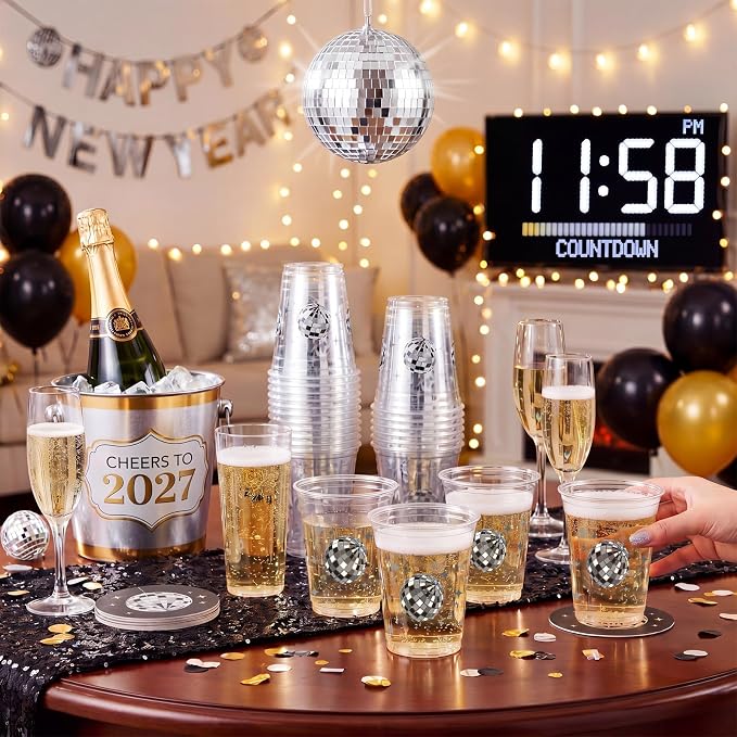 Uiifan 50 Pcs Disco Plastic Cups Disco Ball Party Decorations 12 oz Disposable Clear Decades Bachelorette Cups for Cowgirl Y2k Birthday Wedding 70s 80s 90s Party Supplies Bridal Shower Favors