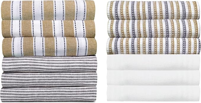 Pack of 12 Cotton Kitchen Towels Set, Dish Towels, Cleaning Rags, Kitchen Dish Cloths for Washing Dishes, Cotton Cleaning Cloths, Ultra Soft, Lightweight & Quick Dry, Flat Weave, 28"x18", Beige & Gray