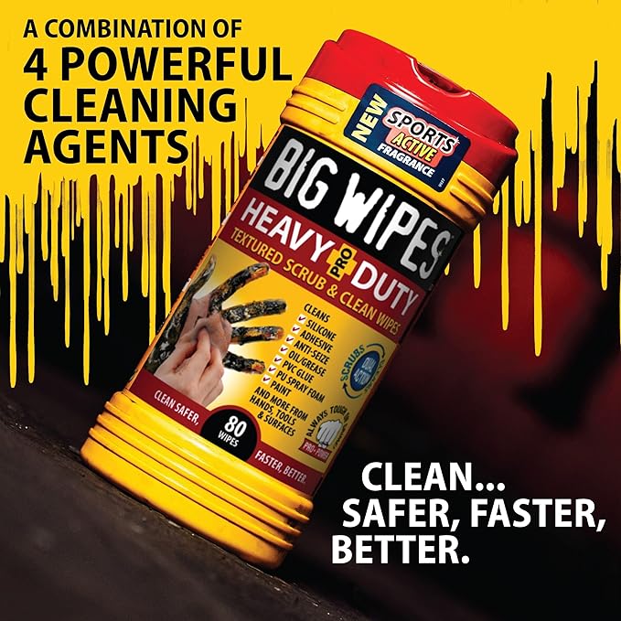 BIG WIPES Heavy Duty Industrial Hand Cleaning Wipes, Textured Scrubbing Degreaser Wipes for Mechanics and Tool Cleaner – 80 Count Canister (1 Pack)