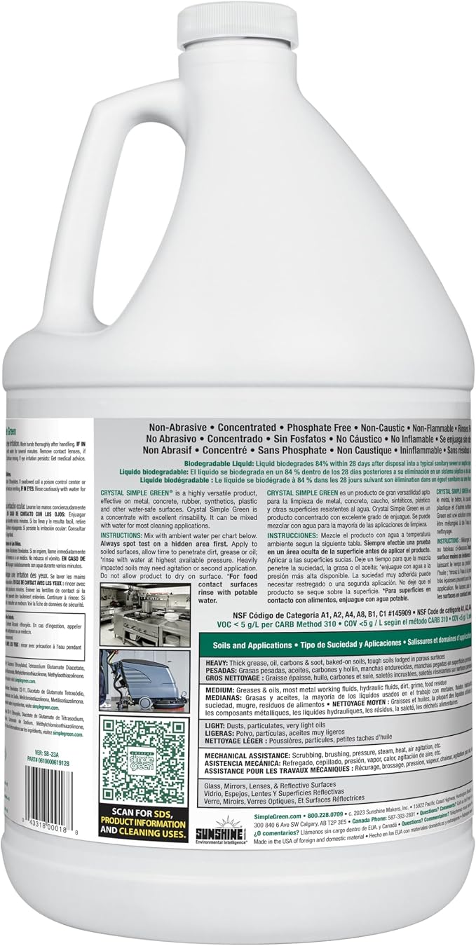 Simple Green 19128 Crystal Industrial Cleaner/Degreaser, 1 Gallon Bottle