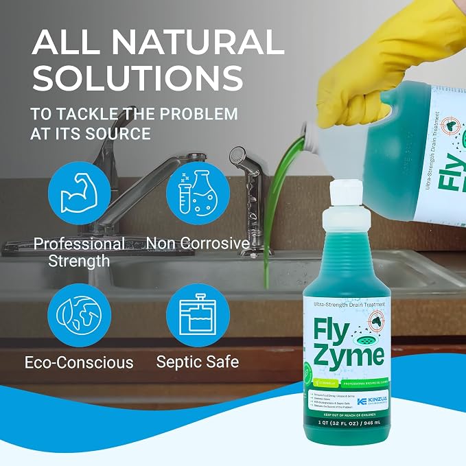 Fly-Zyme, Highly Concentrated Enzyme Drain Cleaner for Pipes & Fruit Flies, Citronella Scented Organic Waste Degrader & Odor Neutralizer, 32 fl oz