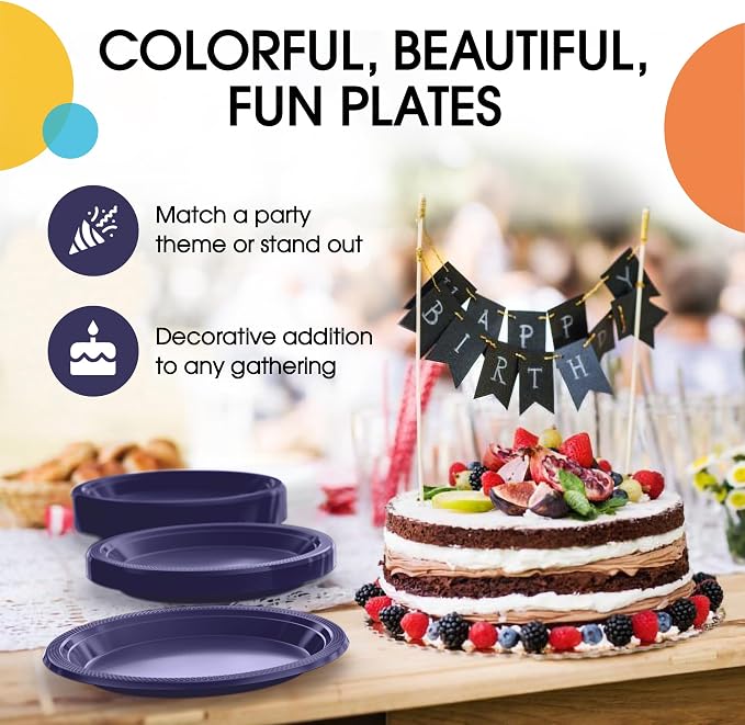 Exquisite Party Solids Navy Plates Disposable Navy Plastic Plates 100 Pieces - 50-7" & 50-9" Heavy Duty 350 GSM Disposable Dinnerware Sets, Plastic Dinnerware Sets