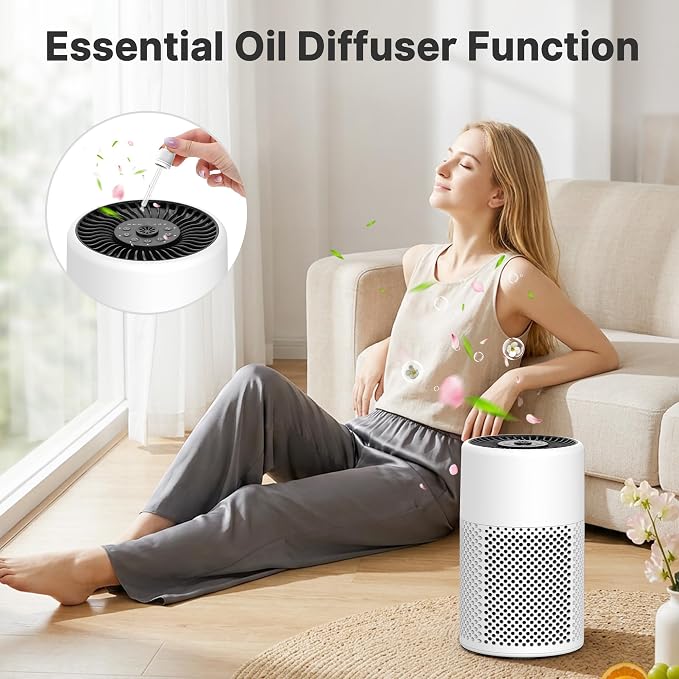 2 Pack Air Purifiers for Bedroom Home, True HEPA Filter for Dust, Smoke, Pet Dander, Small Air Purifier with Sleep Mode for Bedroom Office, Night Light Quiet 24dB, Fragrance Sponge, White