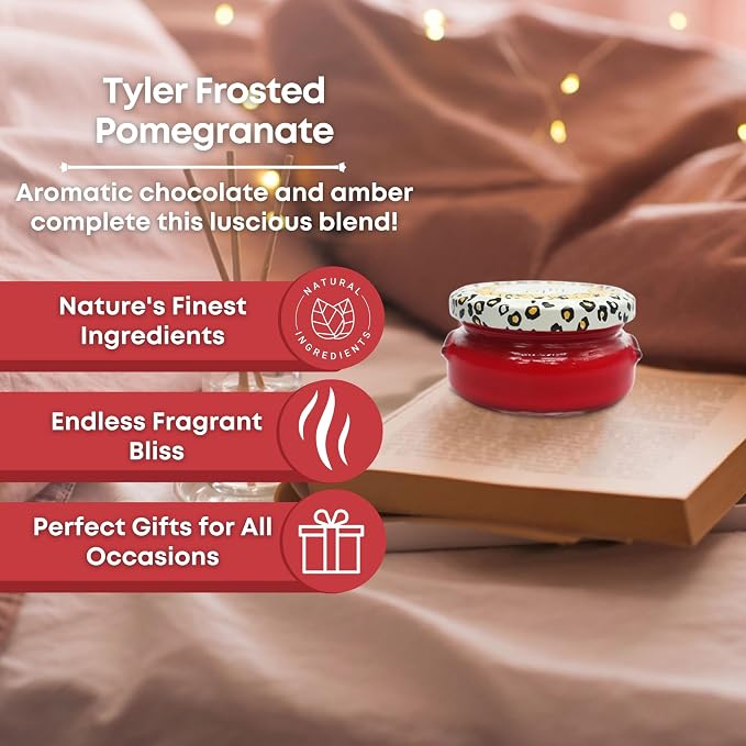 Worldwide Nutrition Bundle Tyler Candle Company Frosted Pomegranate Scent Candles - Luxuriously Scented Candle with Essential Oils - 3.4 oz Large Candle and Multi-Purpose Key Chain