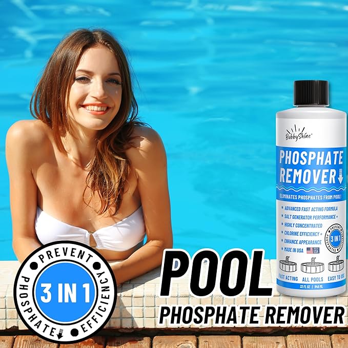 BubbyShine, Phosphate Remover - Pool Chemicals, Pool Phosphate Remover, Pool Chemicals For Inground Pools & Above Ground Swimming Pools, Perfect for Pool Openings to Make Your Pool Phosphate Free 32oz