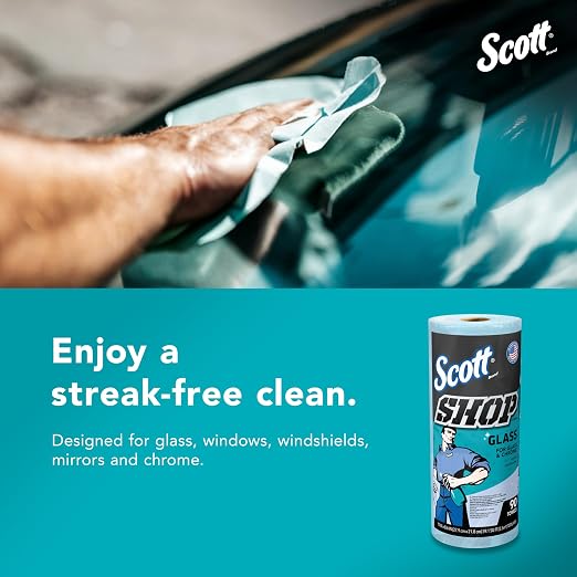 Scott Shop Original Glass Towels (32896), Blue, Cloth-like Paper Towel for Mirrors and Chrome, 8.6"x11" Wipe (12 Rolls of 90 Sheets, 1,080 Sheet Total)