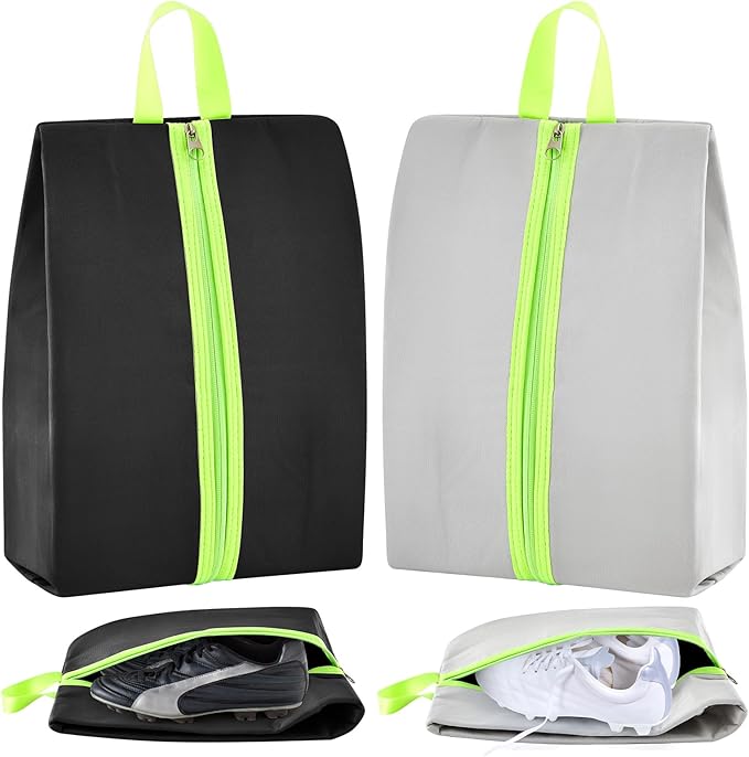2 Pcs 2 Pack 4 Layer Smell Proof Cleat Bag Fits up to Size 14, Odor & Mud Resistant Cleat Storage, Waterproof, Fits Soccer, Football, Baseball & Golf Shoes (Black,Gray)