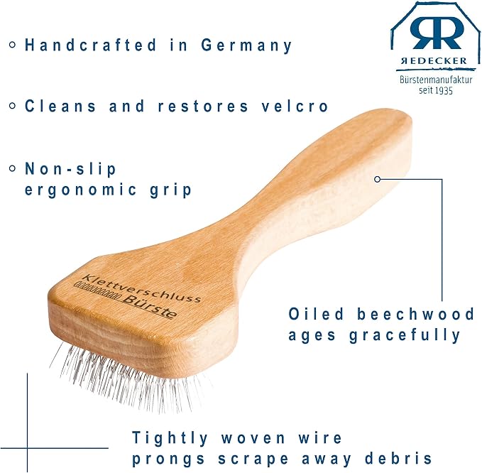REDECKER Wire Brush with Oiled Beechwood Handle, 5-7/8-Inches, Compatible with Velcro Tape and Other Velcro Items