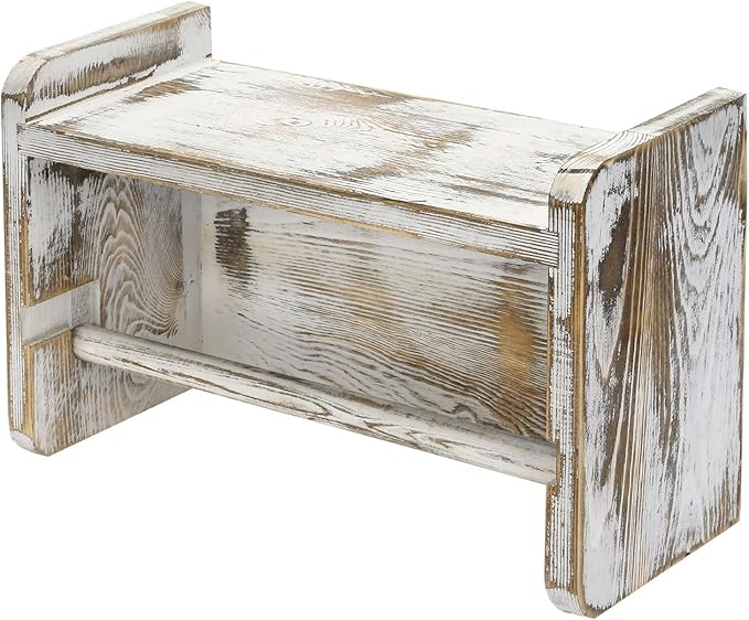 MyGift Farmhouse Paper Towel Holder, Shabby Whitewashed Wood Farmhouse Wall Mounted Kitchen Napkin Dispenser Rack with Top Storage Shelf Spice Racks