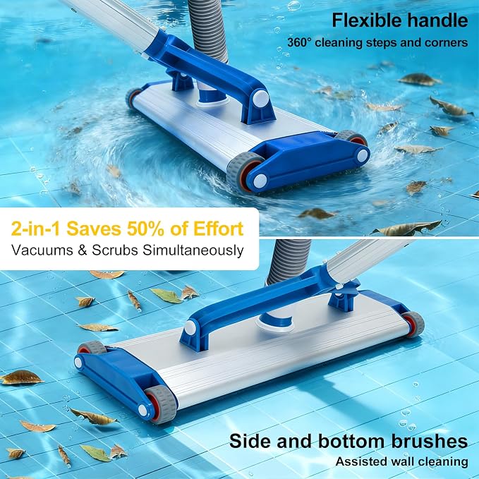 18" Commercial Grade Pool Vacuum Head, Extra-Wide & Weighted Heavy-Duty Vacuum Cleaner for Effortless, Fit for 1.5" Hose, Deep Cleaning The Large Inground Pools, Vinyl Liner Floor, Step, Corner