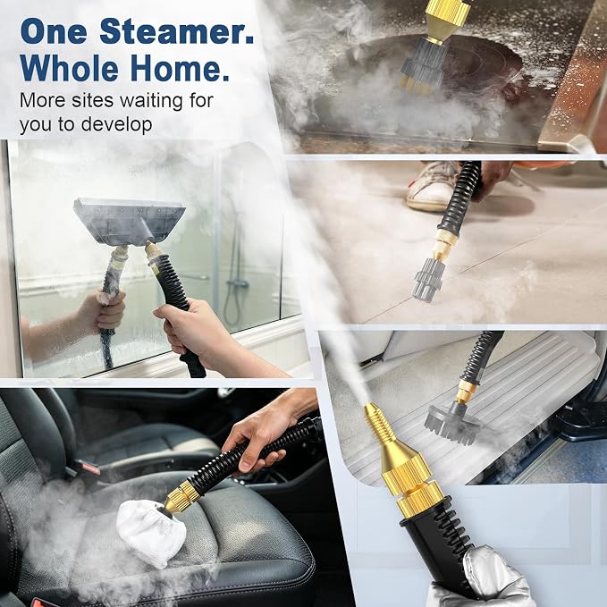 Steam Cleaner, 6-Level Adjustable Steamer for Cleaning, 10s Heat-Up,1.2L Large Tank, 2500W Portable Handheld Steam Cleaner, Multi-Surface Steam Cleaner for Home Car Kitchen Bathroom Grout Window