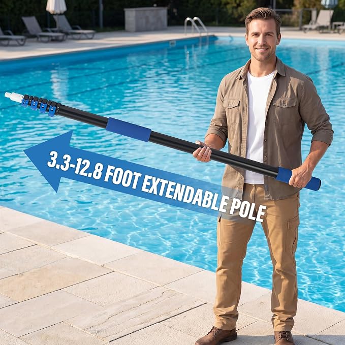getlstub 12FT Telescopic Pool Pole, Heavy Duty Aluminum Extension Pole 3.3-12 FT for Above Ground & Inground Pools, Fits Skimmer, Net, Brush & Vacuum Heads
