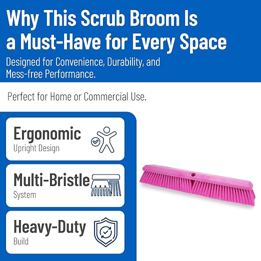 SPARTA Omni Sweep – 18" Heavy Duty Broom Head for Outdoor and Indoor Use, Nonabsorbent Block, Multi-Surface Deck Brush for Garage, Patio, Kitchen, and Concrete, Pink, Pack of 12