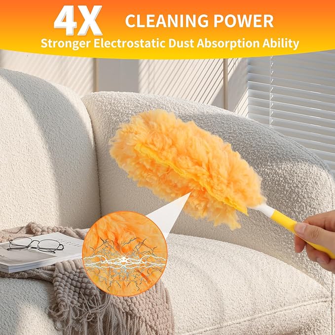 Heavy Duty 360° Duster Refills for Swiffer Duster, 2 Sided, 4X Microfibers, Disposable Multi Surface Dusters, 18 Count with 1 Handle