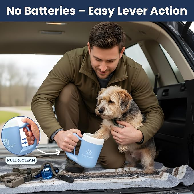 Dog Paw Washer Kit - Includes Paw Cleaner Cup, Towel, Pet Bath Brush & Moisturizing Balm - Dog Foot Washer for Muddy Paws, ideal for Small & Medium Dogs (Blue, Medium)