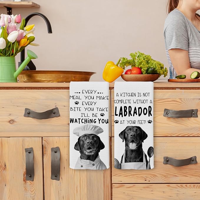 Funny Labrador Dog Kitchen Towels 16x24 Inch Set of 2 | Labrador Lovers Gifts for Women Men Dish Tea Towels for Kitchen, Dog Lover Mom Dad Owner Gifts Decorative Hand Towel