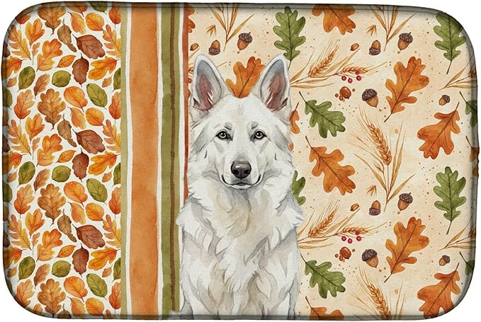Caroline's Treasures White German Shepherd Heirloom Fall Dish Drying Mat Absorbent Dish Drying Mat Pad for Kitchen Counter Dish Drainer Mat for Countertop, 14 x 21", Multicolor