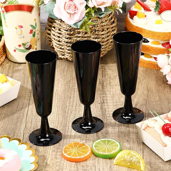 Domensi 40 Pack Black Champagne Flutes Bulk Plastic Disposable Champagne Glasses 5.5 oz Plastic Mimosa Glasses Wedding Cocktail Cups for Engagement Birthday Graduation Decor 2026 Party Supplies
