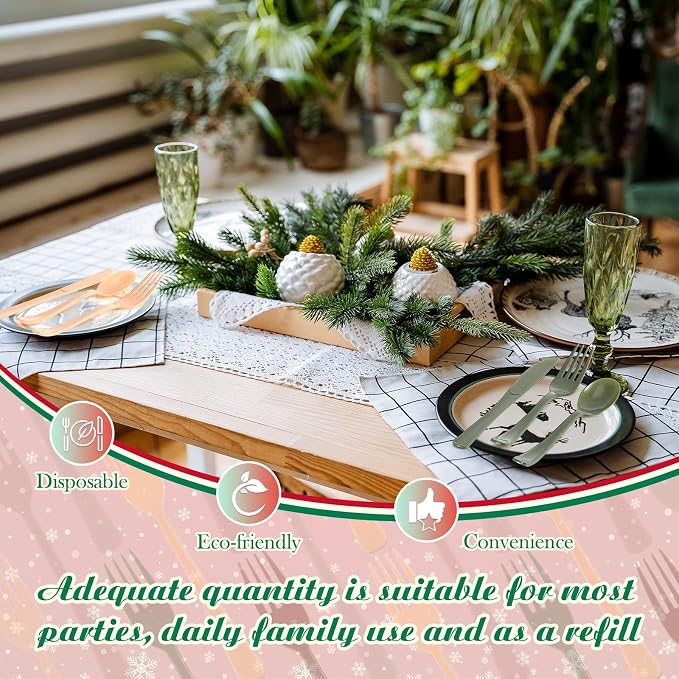 Minatee 180 Pcs Woodland Party Plastic Silverware Heavy Duty Cutlery Sets Disposable Utensils for Holiday Birthday Themed Party Supplies, 60 of Each Forks Knives Spoons