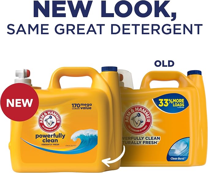 ARM & HAMMER Liquid Laundry Detergent, Clean Burst Fresh, 200 fl oz, 200 Loads, HE Laundry Detergent Liquid