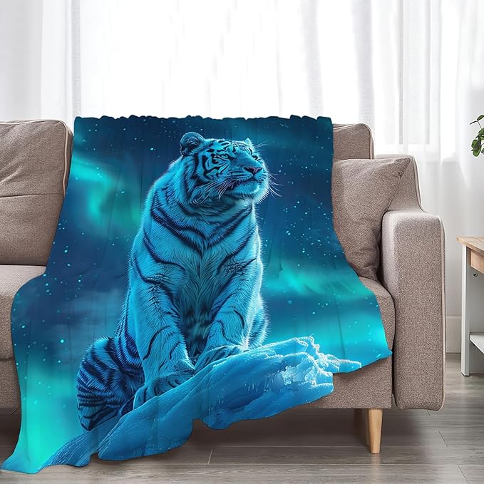 Tijuboni White Tiger Throw Blanket Tiger Gifts for Girls Boys Women Men Kids Adults Soft Flannel Fleece Blanket for Couch Sofa Bed Home Decor 50"x60"