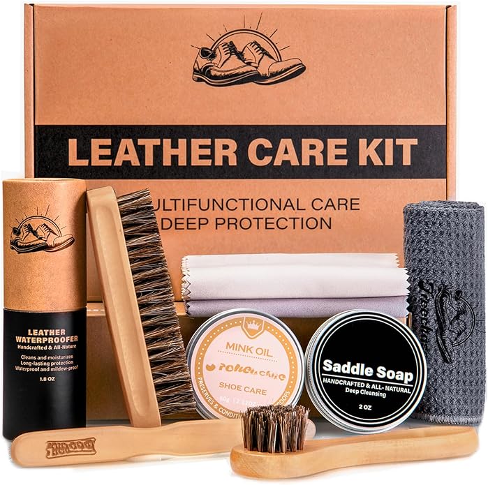 CUTEUP Leather Boot Care Kit – Mink Oil, Saddle Soap for Leather, Shoe Brush, Waterproof Wax, Leather Cleaner and Conditioner