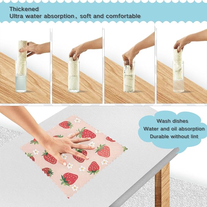ALAZA Dish Towels Kitchen Cleaning Cloths Strawberry Pattern Small Scale Dish Cloths Absorbent Kitchen Towels Lint Free Bar Tea Soft Towel Kitchen Accessories Set of 6,11"x11"