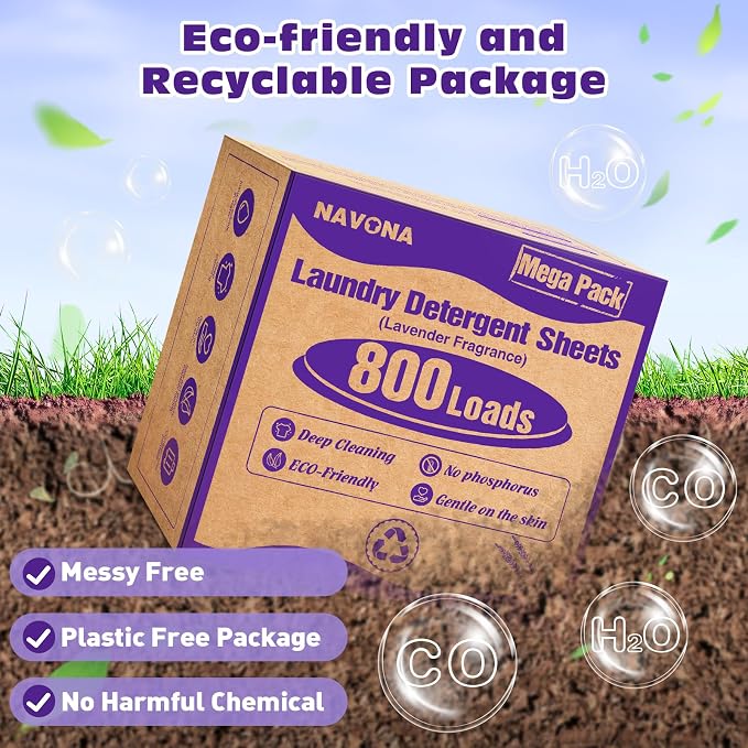 800 Loads Laundry Detergent Sheets, Eco-friendly Laundry Sheets, Powerful Cleaning, Suitable for Homes, Dorms, and Apartments - [Lavender Fragrance]