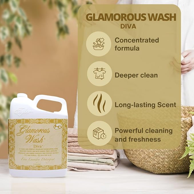 Worldwide Nutrition Bundle Compatible with Tyler Candle Company Glamorous Wash Diva Laundry Liquid Detergent - Hand and Machine Washable Diva Laundry Detergent - 3.78L (1Gallon) Detergent w/Keychain