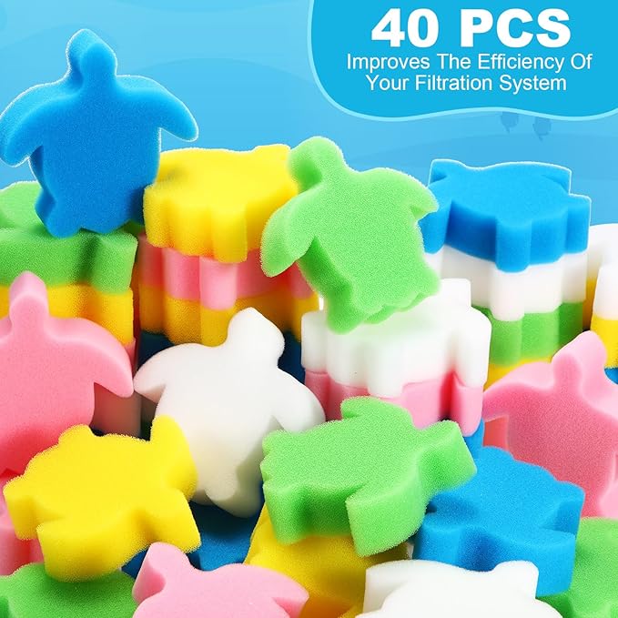 Patelai 40 Pcs Hot Tub Sponge Spa Cleaning Sponges for Hot Tub Oil Absorbing Cleaning Scum for Spa, Bathtub and Swimming Pool to Soak up Oils Bathtub Accessories(Colorful Turtle)